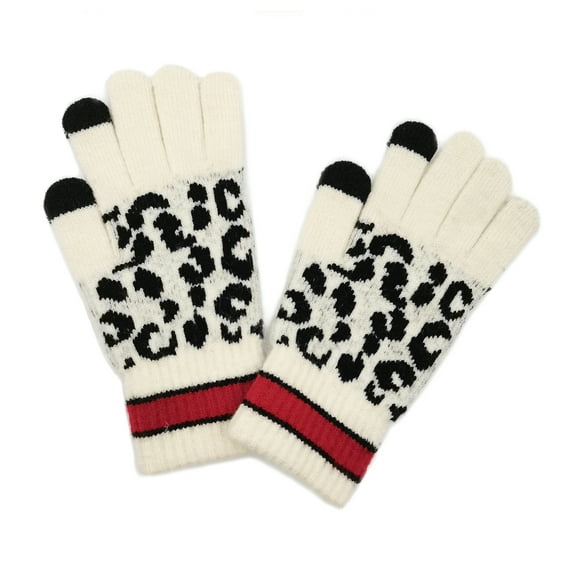 Empire Cove Winter Knit Leopard Striped Touch Screen Gloves - Ivory