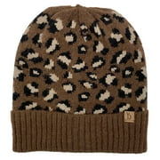 EMPIRE COVE Winter Knit Ribbed Leopard Cuff Beanie - Brown