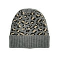 thumbnail image 1 of Empire Cove Winter Knit Ribbed Leopard Cuff Beanie - Grey, 1 of 3