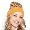 thumbnail image 1 of Empire Cove Winter Knit Ribbed Leopard Cuff Beanie - Mustard, 1 of 5