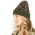 thumbnail image 1 of Empire Cove Winter Knit Ribbed Leopard Cuff Beanie - Olive, 1 of 4