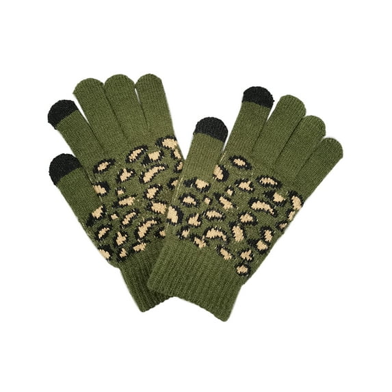 Empire Cove Winter Knit Ribbed Leopard Touch Screen Gloves - Olive