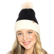 Empire Cove Women's Winter Ribbed Knit Beanie with Faux Fur Pom Pom Hats Gifts for Her