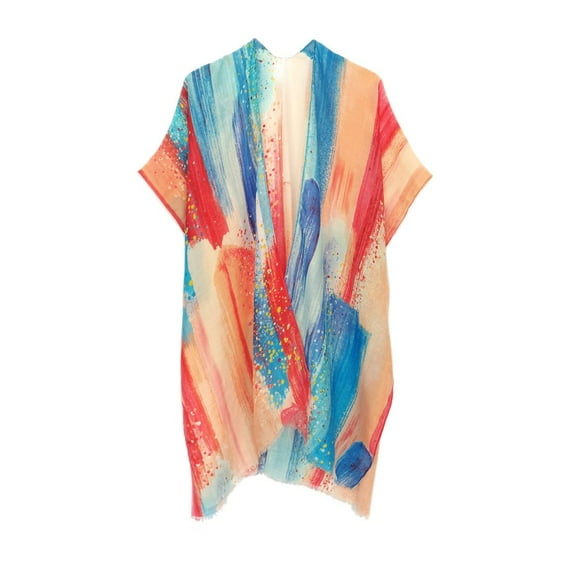 Empire Cove Womens Brush Stroke Print Kimono Shawl Wraps Beach Cover Ups Summer Coral