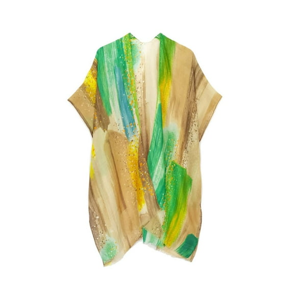 Empire Cove Womens Brush Stroke Print Kimono Shawl Wraps Beach Cover Ups Summer Taupe