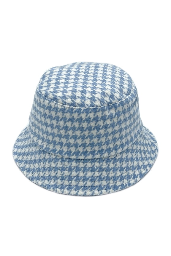 Womens Houndstooth Print Bucket Hat Fishermans-Blue