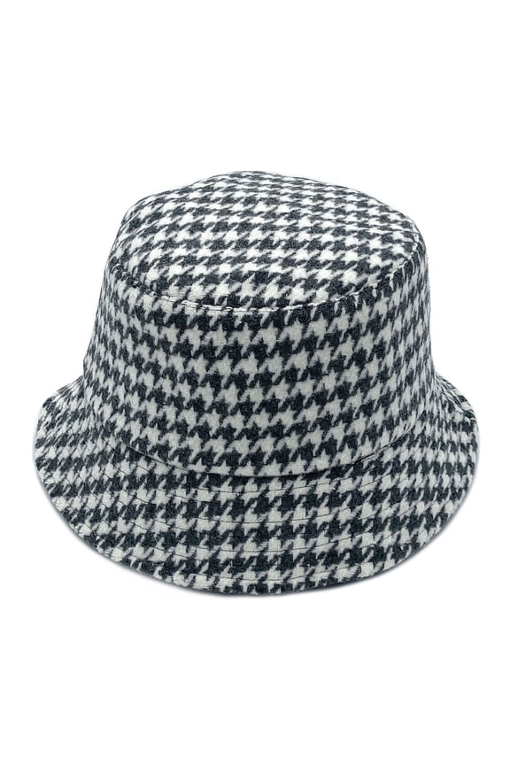 Womens Houndstooth Print Bucket Hat Fishermans-Grey