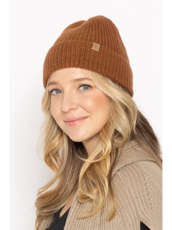 Womens Ribbed Knit Cuff Beanie Rust