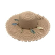 Empire Cove Womens Wide Brim Straw Hat Floppy Sun Hat Panama Fedora Feather Pink