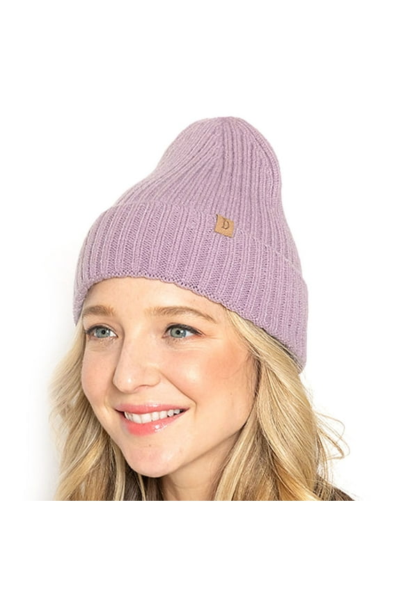 Womens Winter Solid Ribbed Knit Cuff Beanie Hat Soft Warm