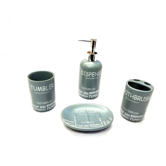 Empire Home 4-Piece Bathroom Accessory Ceramic Set - Writings