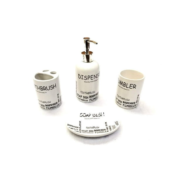 Empire Home 4-Piece Bathroom Accessory Ceramic Set - Writings