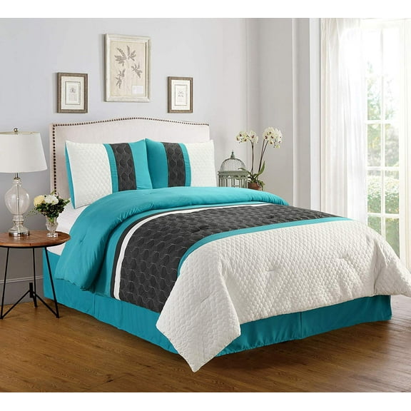Empire Home Enas Comforter Set, Teal/Grey, Polyester, Queen, 4-Piece
