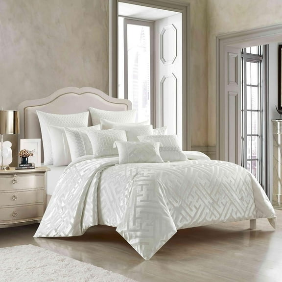 Empire Home Fashion Full Comforter Set - 6 Piece White Bed in a Bag with Pillow Shams and Throw Pillows for all Seasons