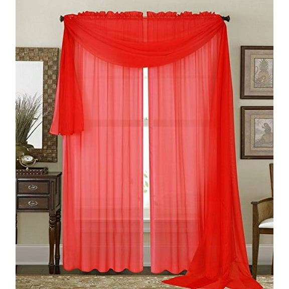 Empire Home Fashion Modern Red Solid Sheer Curtains, 55 x 84 in (2 Panels)