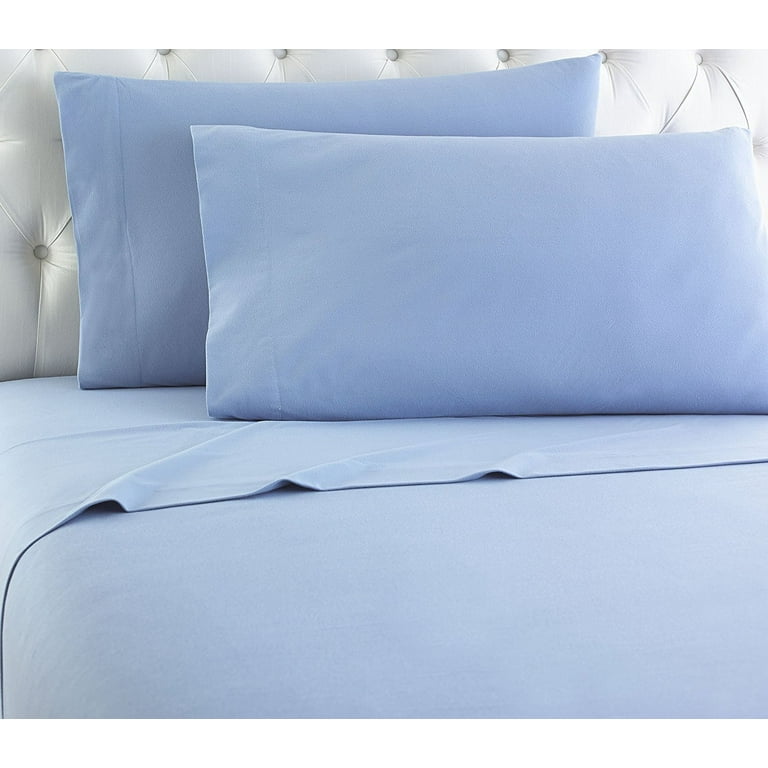 Empire Home Heavy Winter Flannel 100 Cotton Sheet set Fitted Flat Pillow Cases Deep Pocket Light Blue Twin Size