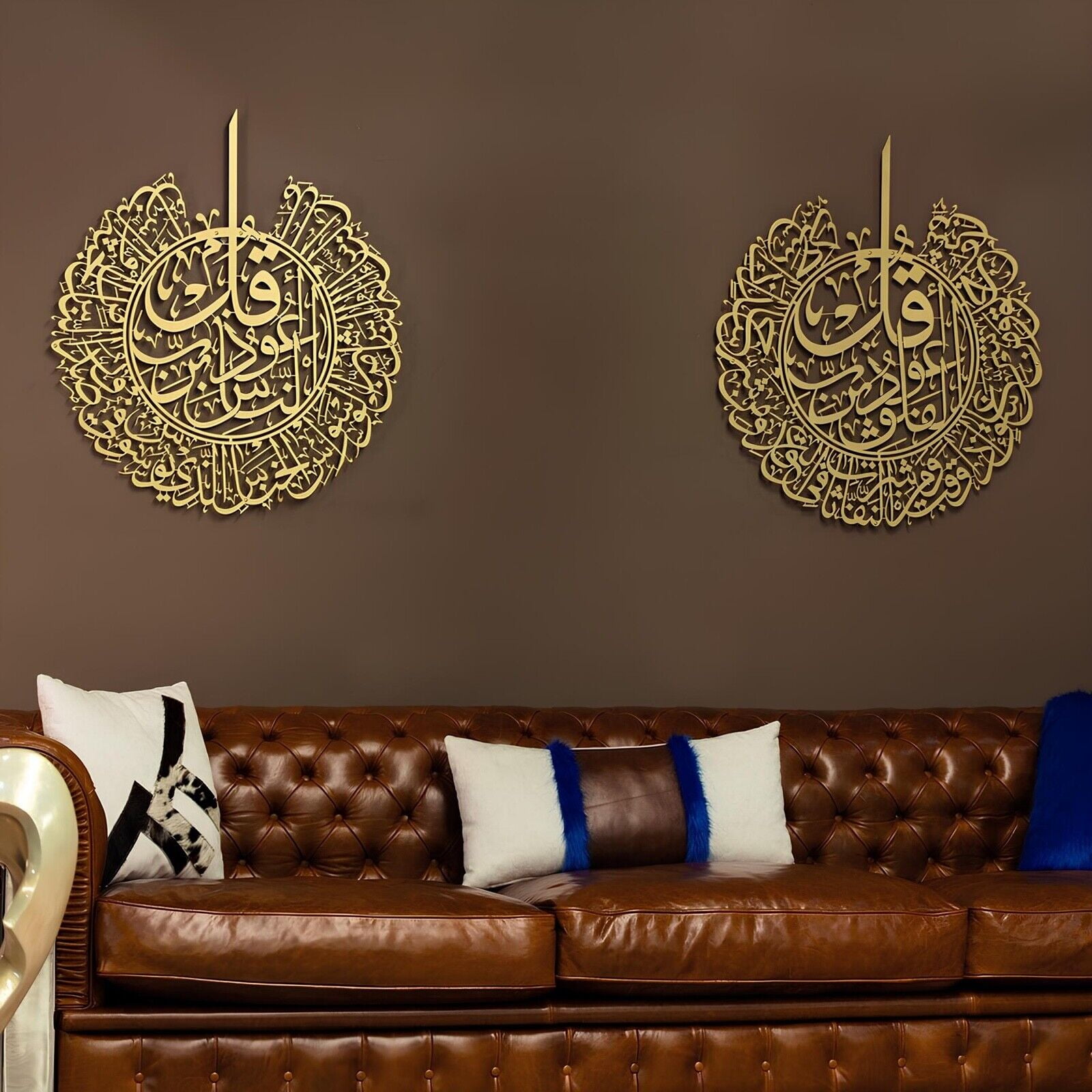 Empire Home Large Metal Islamic Wall Art Set of 2 - Surah Al-Ikhlas, and Al-Nas Gold, (31" L x 27" W) Quranic Surah in Arabic Calligraphy Decor, Great Ramadan Gift for Muslim Family