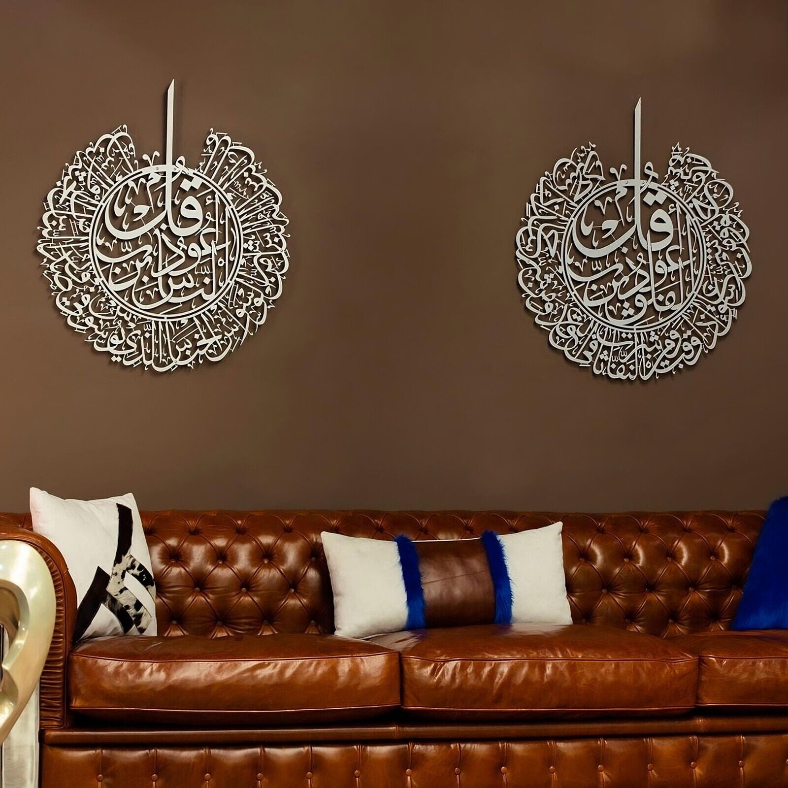 Empire Home Large Metal Islamic Wall Art Set of 2 - Surah Al-Ikhlas, and Al-Nas Silver, (31" L x 27" W) Quranic Surah in Arabic Calligraphy Decor, Great Ramadan Gift for Muslim Family