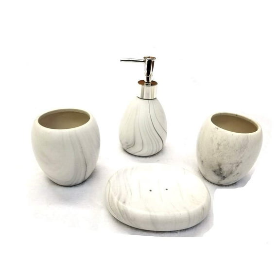 Empire Home Marble 4-Piece Bathroom Accessory Ceramic Set - Lotion Dispenser/Tumbler / Toothbrush Holder/Soap Dish