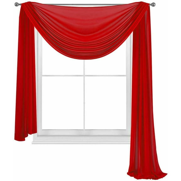 Empire Home Modern Red Solid Print Rod Pocket Sheer Curtain Valances, 37 x 216 in