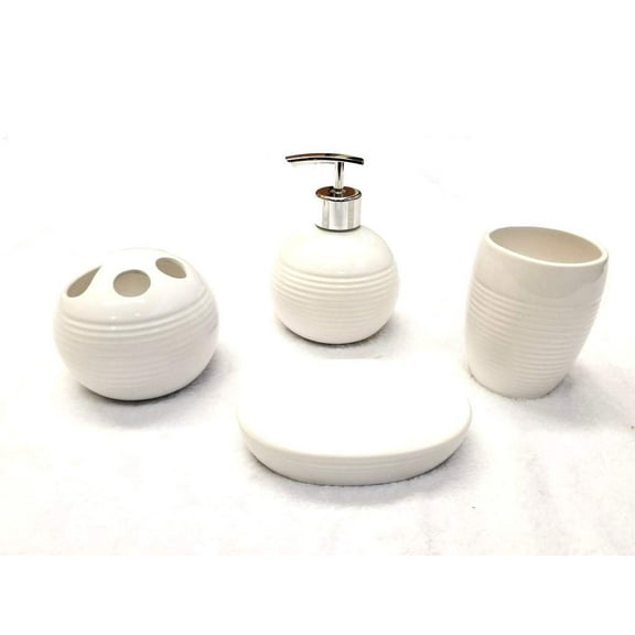 Empire Home Ribbed 4-Piece Bathroom Accessory Ceramic Set