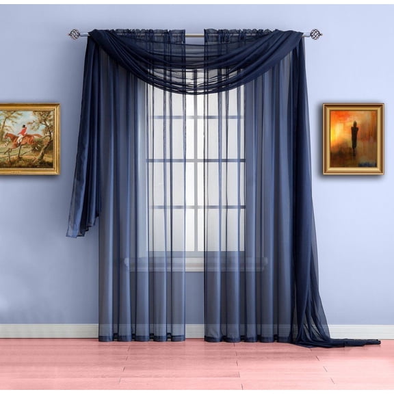 Empire Home Solid Sheer Window/ Wedding 55" Wide X 216" Long Scarf - Navy