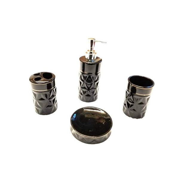 Empire Home Space Modern 4-Piece Bathroom Accessory Ceramic Set - Lotion Dispenser/Tumbler / Toothbrush Holder/Soap Dish