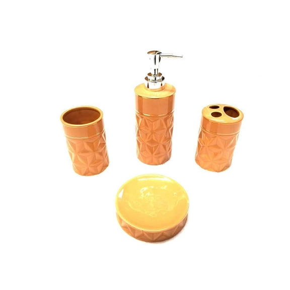 Empire Home Space Modern 4-Piece Bathroom Accessory Ceramic Set - Lotion Dispenser/Tumbler / Toothbrush Holder/Soap Dish
