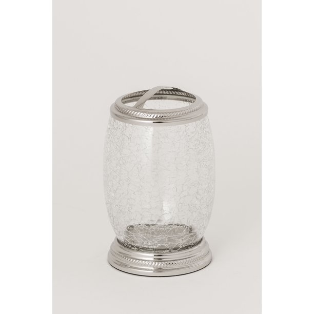Empire Hotel Clear Crackle Glass Toothbrush Holder With Chrome Finish