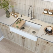 Empire Industries Titan 36" Quartz-Composite Short-Apron Double-Bowl Farmhouse Kitchen Sink White