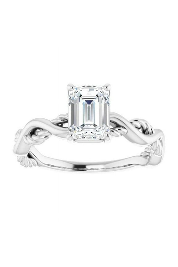 1.3 Ct Emerald Cut Diamond Ring for Women - 14K White Gold Plated Infinity Twist Engagement Ring for Her - 60th Wedding Gift Band