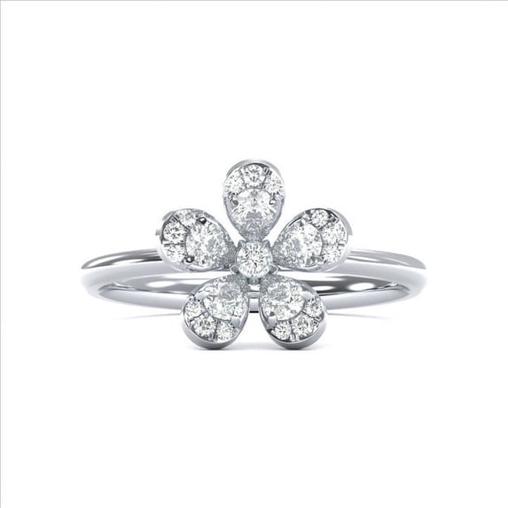 Empire Jewel 1.30 Ct Round Cut Diamond Silver Band - Floral Design Engagement Ring for Women - 14K White Gold Plated Gift Ring for Anniversary - Classic Birthday Cocktail Jewelry