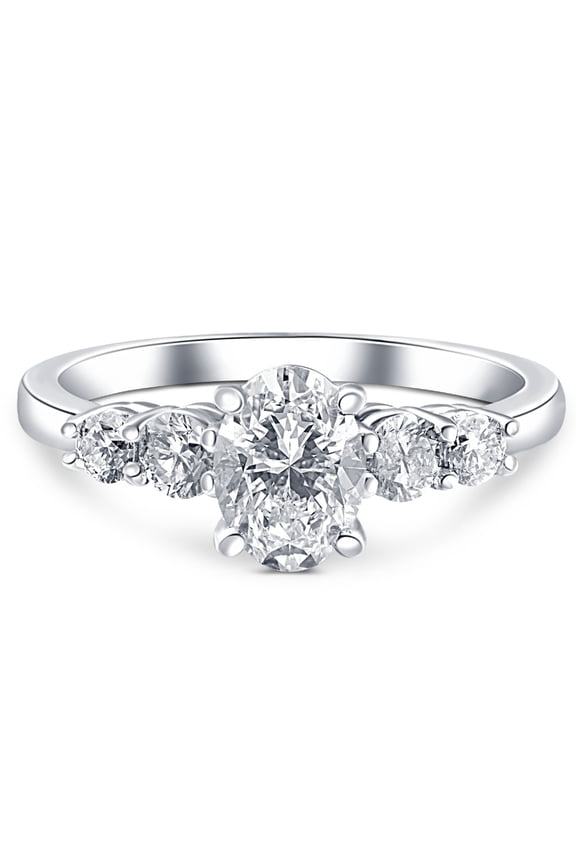 1.4 Ct Oval Cut Diamond Ring for Her - 14K White Gold Over Rings Gifts - Engagement Solitaire With Accent Ring for Women's - Forever Diamond Ring for Women's - 6th Anniversary Gifts