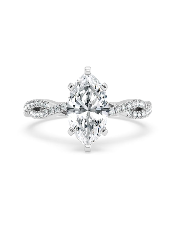1.49 Ct Marquise Cut Solitaire with Accents Lab-Created Simulated Diamond Engagement Ring 14K White Gold Plated Infinity Twisted Cross Over Shank