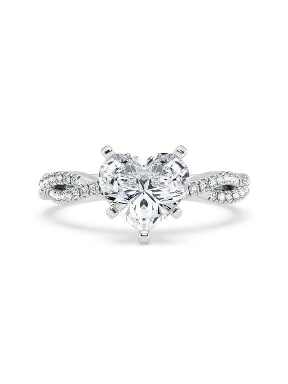 1.7 Ct Heart Shaped Infinity Twist Band Lab-Created Simulated Diamond Solitaire Engagement Ring 14K White Gold Plated