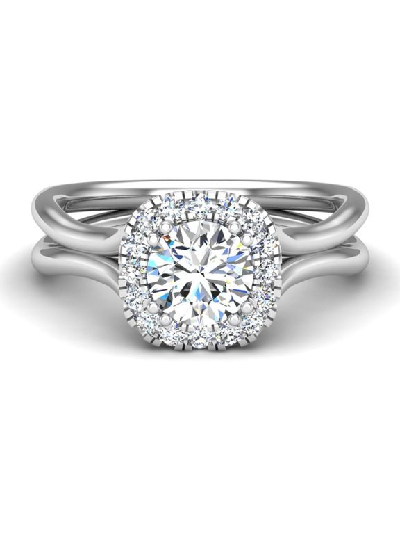 1.7 Ct Round Cut Halo Lab-Created Simulated Diamond Engagement Ring 14K White Gold Plated Solitaire with Accent Stones