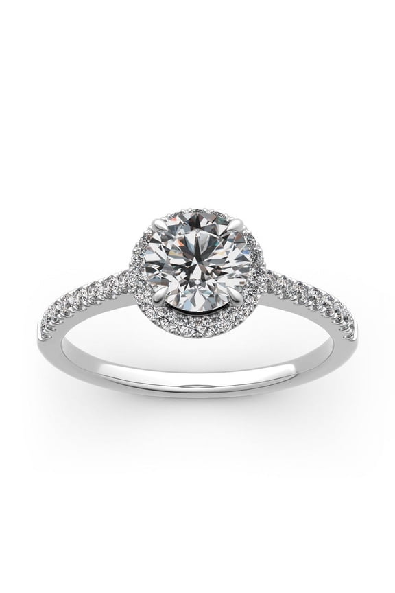 1.7 Ct Round Cut White Diamond Ring - 14K White Gold Plated Solitaire with Accents Ring - Basket Heighted Diamond Rings - Wedding Engagement Rings for Women's Gifts - Proposal Ring