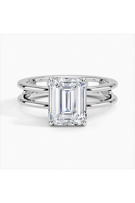 1.8 Ct Emerald Cut Diamond Ring - 14K White Gold Plated Jewelry for Women - Enhancer Band Engagement Ring - Anniversary Double Band Gift