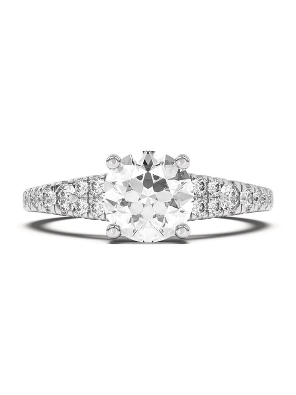 1.81 Ct Round Cut Solitaire Lab-Created Simulated Diamond Engagement Ring with Accent Stones 14K White Gold Plated Split Shank Eternity Band