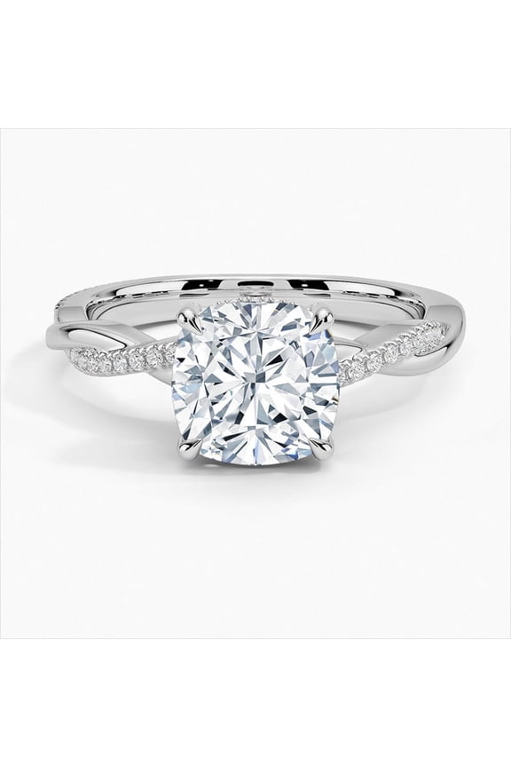 1.9 Ct Cushion Cut VVS1/D Lab Simulated Ring - 14K White Gold Plated Solitaire Twisted Band - Christmas Jewelry for Her