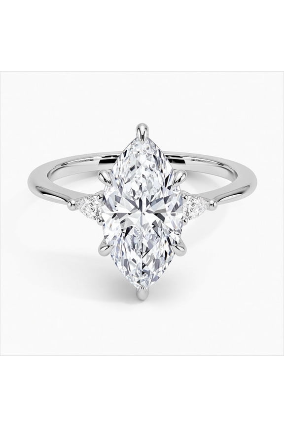 1.9 Ct Marquise Cut Diamond Rings - 14K White Gold Plated Jewelry - Prong Setting Engagement Wedding Bands for Women - Diamond Gift Ideas for Birthdays - Holiday Presents for Her