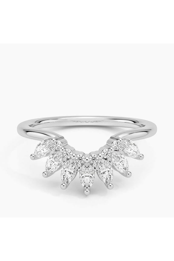 1.9 Ct Marquise Cut Diamond Wedding Ring For Her - Elegant 14K White Gold Plated Band - Minimal Curved Engagement Ring - Contemporary Bridal Jewelry - Sparkling Diamond Piece