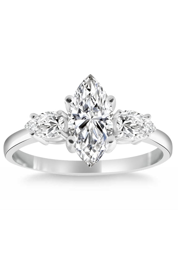1.9 Ct Marquise Cut Lab Created Diamond Engagement Ring - 14K White Gold Over - Chic Prong Setting - Ideal for Weddings, Anniversaries and Birthday Gifts - Forever Diamond Ring for Her