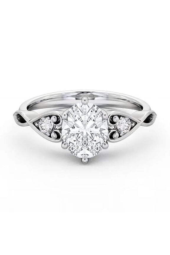 1.9 Ct Oval Engagement Wedding Diamond Rings - 14K White Gold Plated Rings - Stacking Heart Design Engagement Wedding Rings for Women - Party Wear Diamond Rings - Graduation Gift