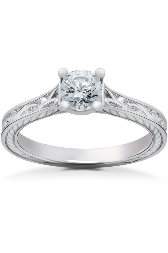 1 Ct Round Cut Diamond Rings - 14K White Gold Over Ring - Engagement Wedding Diamond Jewellery - Wedding Proposal Rings for Her - Anniversary Gifts for Couple - Daily Wear Fine Jewellery