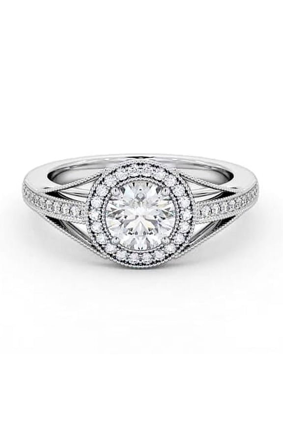 14K White Gold Plated Diamond Ring - 1.5 Ct Round Brilliant Cut Diamond Rings - Stacking Heart Halo Engagement Wedding Ring for Women - Engagement Wedding Halo Prong Set Rings