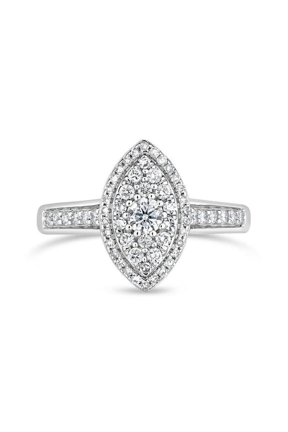 14K White Gold Plated Diamond Rings - 1 Ct Round Brilliant Cut Diamond Rings - Marquise Design Halo Diamond Rings for Women - Unique Diamond Ring for Women - Gifts for Her