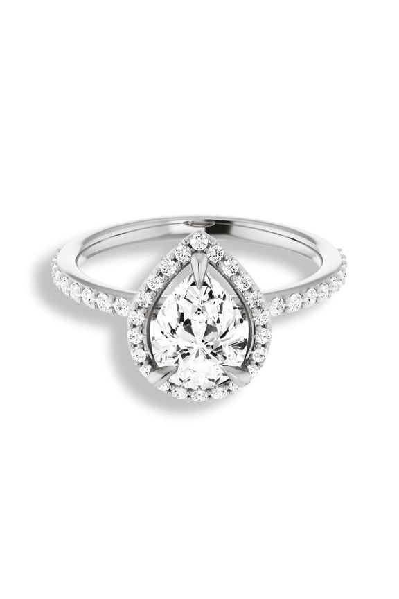 14K White Gold Plated Engagement Band - 1.5 Ct Pear Cut Simulated Diamond Ring - Criss Cross Halo Wedding Ring for Her