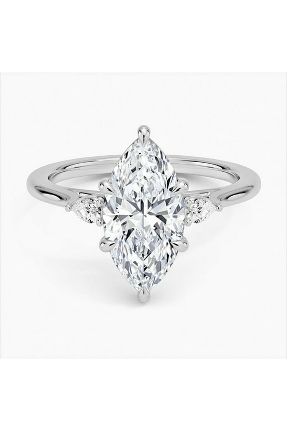 14K White Gold Plated Jewelry - 2.1 Ct Marquise Cut Diamond Rings - Engagement & Wedding Bands for Women - Holiday Gift Selections - Diamond Promise Jewelry