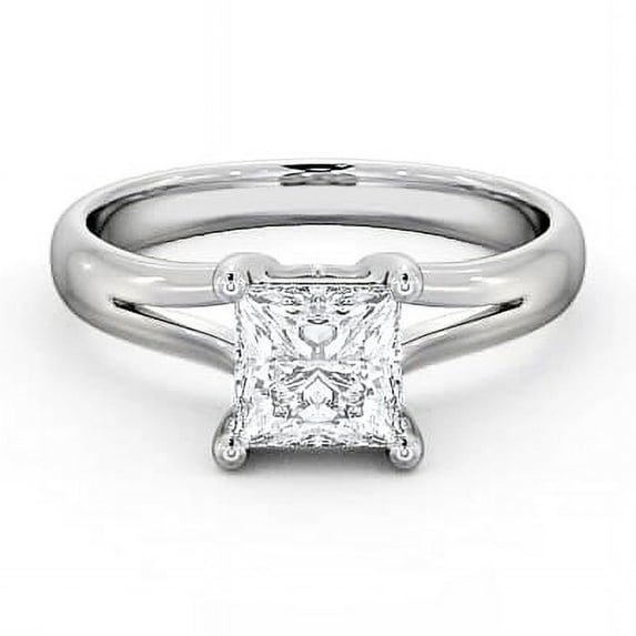 Empire Jewel 14K White Gold Plated Ring - 1.9 Ct Oval Cut 4-Prong Diamond Solitaire Ring - Engagement Wedding Diamond Jewelry for Women - One Stone Party Wear White Diamond Ring for Women
